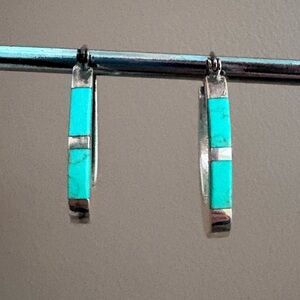 Southwest Turquoise Sterling Silver Hoop Pierced Earrings❣️